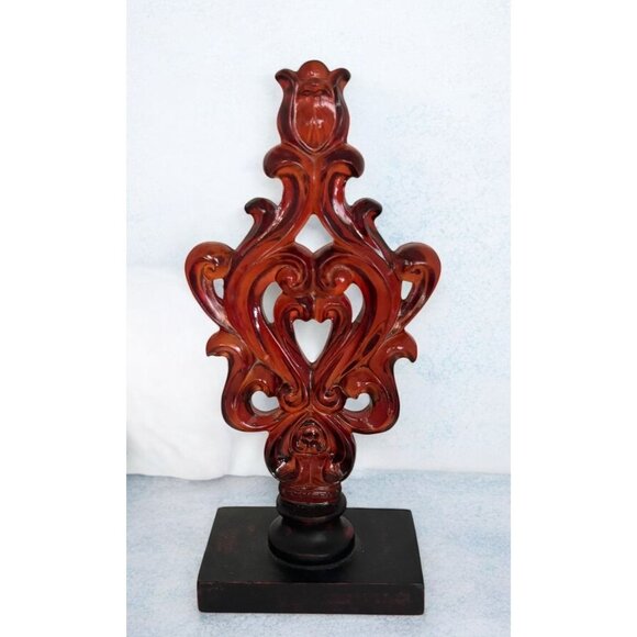 Vintage Decorative Fleur de Lis Finial On Wooden Base - Picture 1 of 7